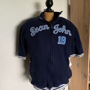 Sean John LARGE Varsity Jacket Sweater Spellout Embroidery Logo - EUC